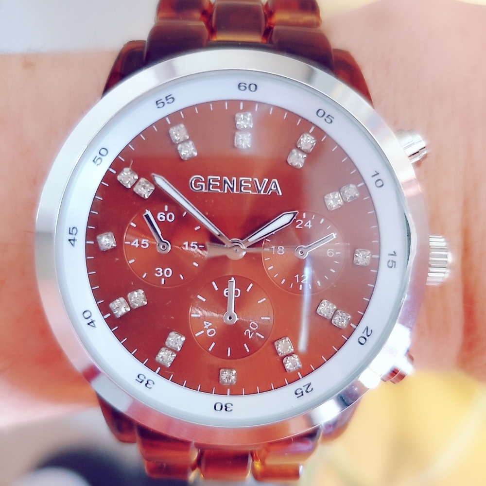 Geneva Boyfriend Unisex Chunky Tortious Watch